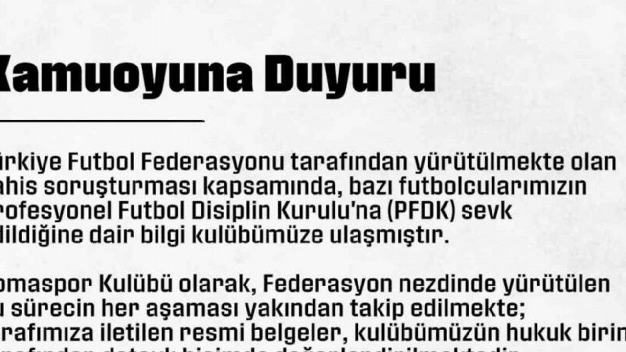Somaspor’dan, PFDK’ya sevk edilen futbolcularıyla ilgili açıklama