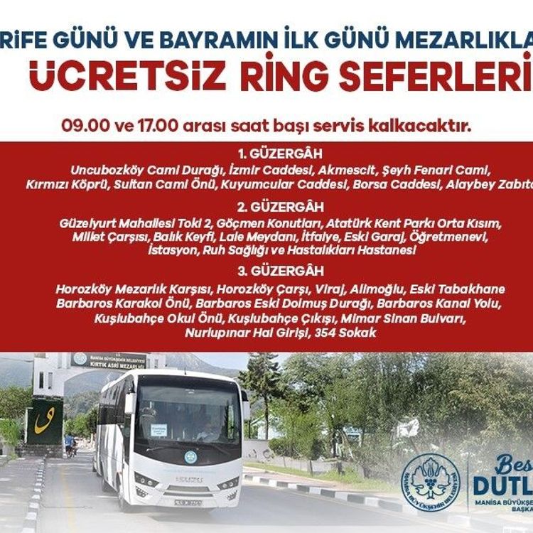 Mezarlıklara ücretsiz otobüs seferleri düzenlenecek