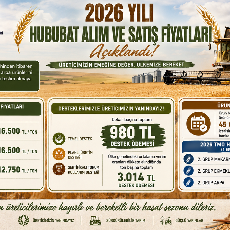TMO 2026 Hububat Alım Fiyatları Açıklandı Buğday 16.500 TL, Arpa 12.750 TL Oldu