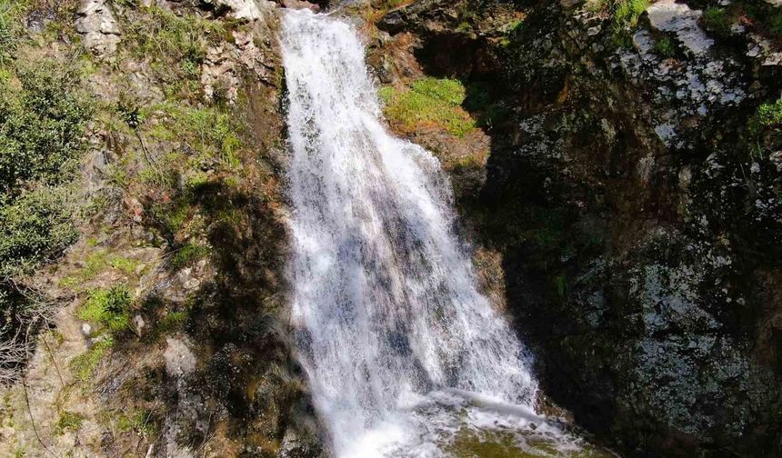 İzmir'de yağışların ardından Sancaklı Şelalesi coştu